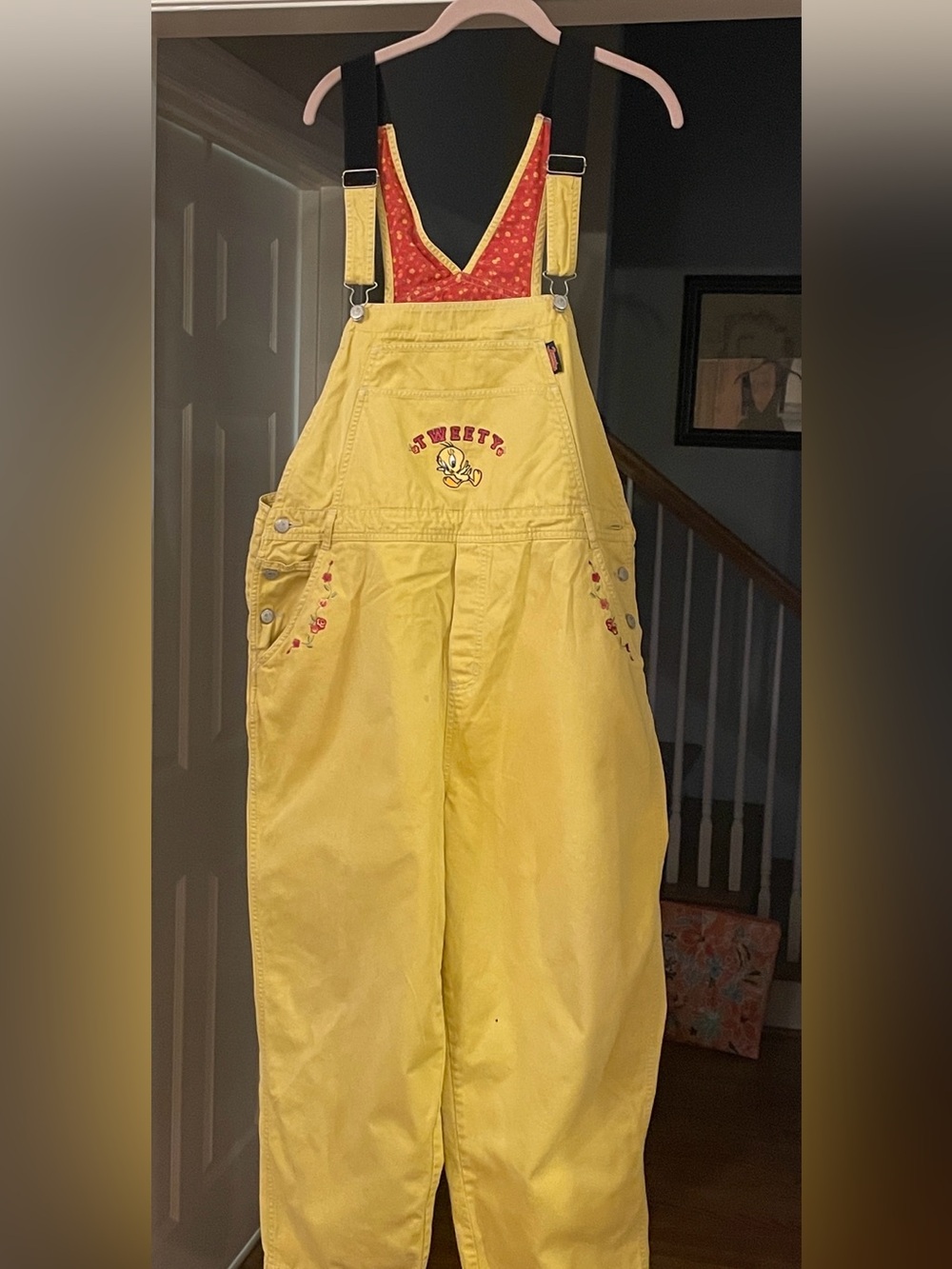 Looney Tunes Yellow Women's Cotton Overalls with Embroidery.   18W